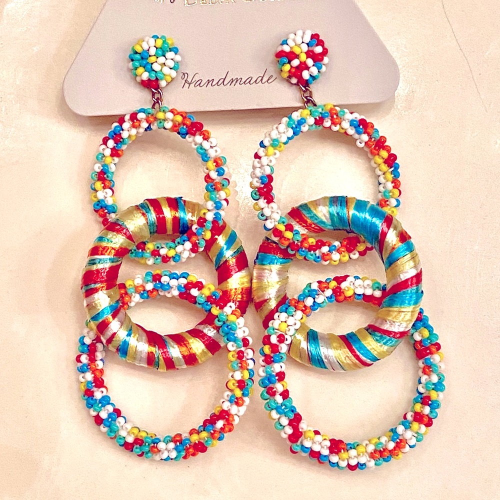 NWT Deepa Gurnani Beaded Triple Hoop Chandeliers - Picture 14 of 15